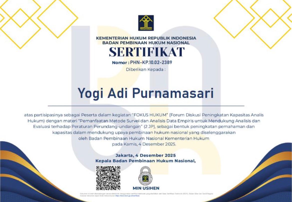 Sertifikat Fokus Hukum Kemenkumham